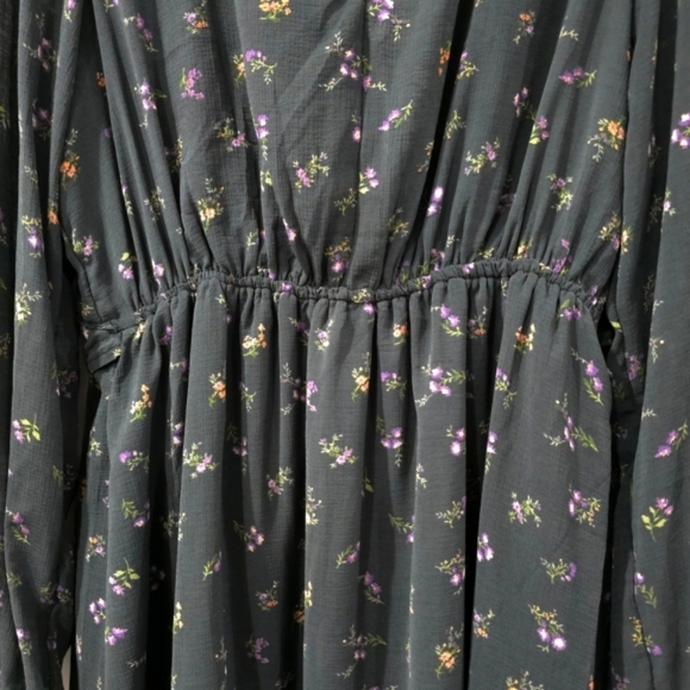 AMERICAN EAGLE Floral Mini Dress Vneck Ruffle Collar Gray Purple Cottage Core L - Picture 11 of 16